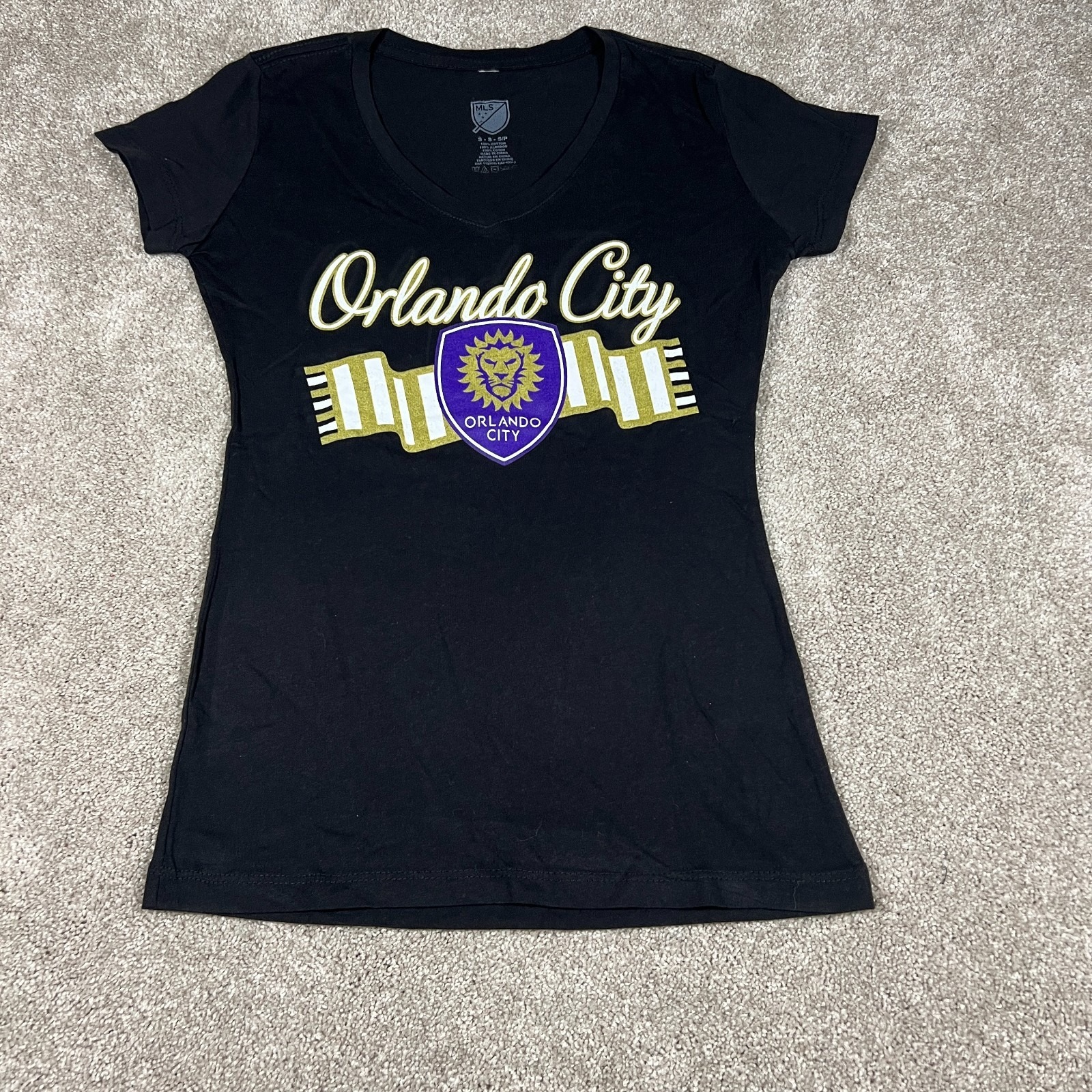 Mls Womens Small Black Orlando City Major League Soccer Cap Sleeve T-Shirt Nwot